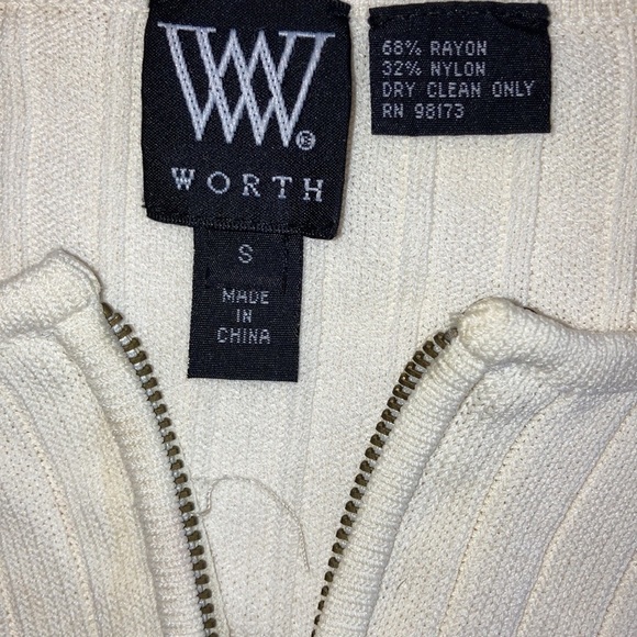 Worth Zip Front Cardigan Ribbed Sweater S Cream - Picture 2 of 5